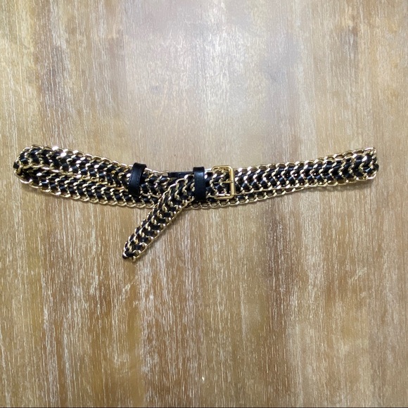 Black Leather Gold Chain Belt main image 5